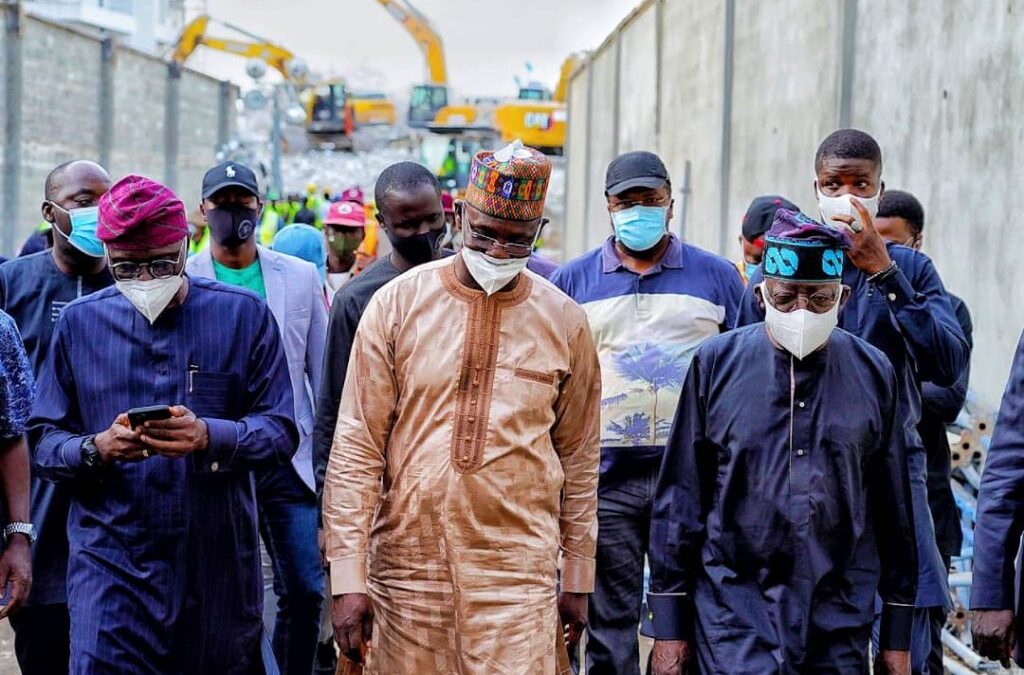 Tinubu Pays A Visit To The Collapsed Ikoyi Building Site
